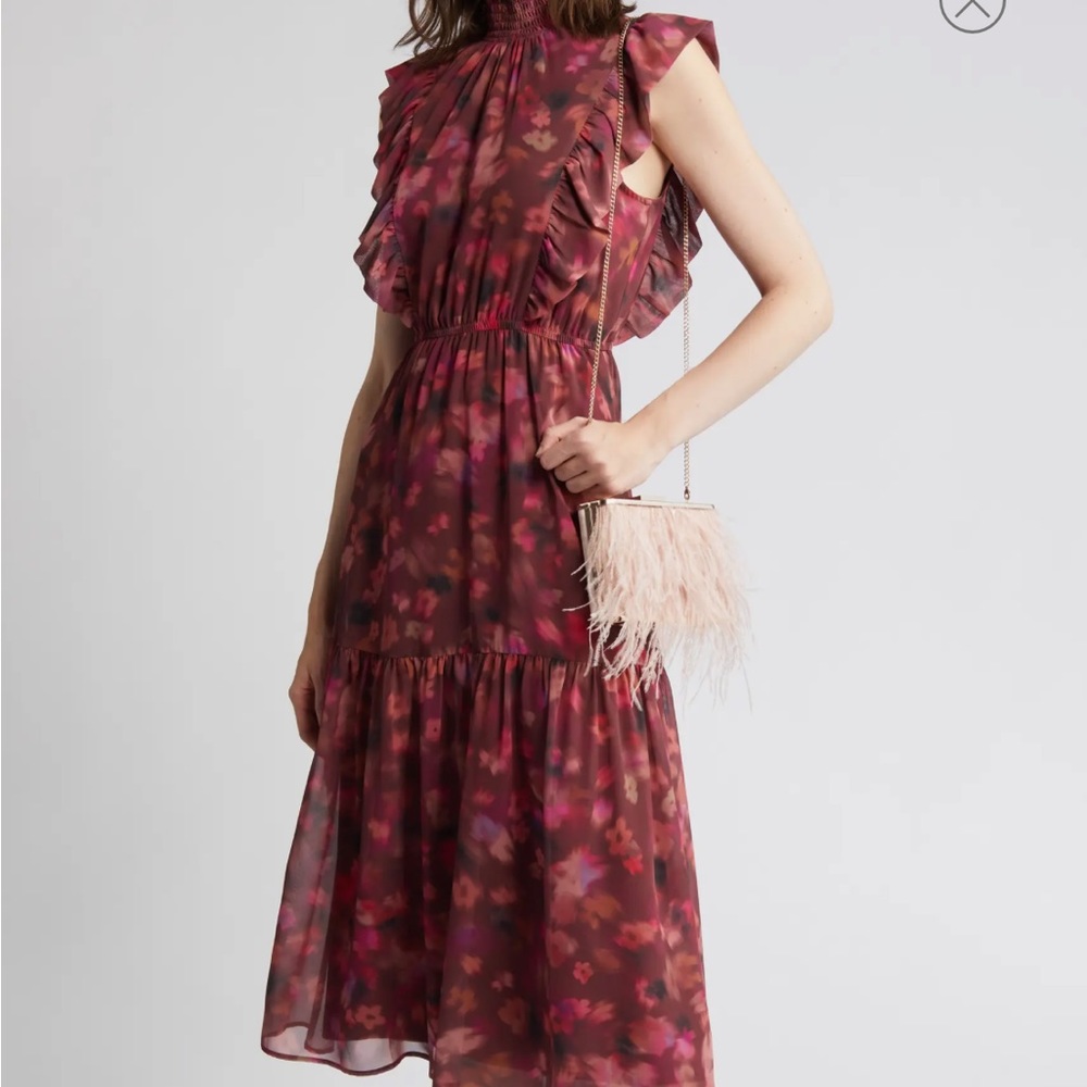 Steve Madden Anna Floral Mock Neck Midi Dress